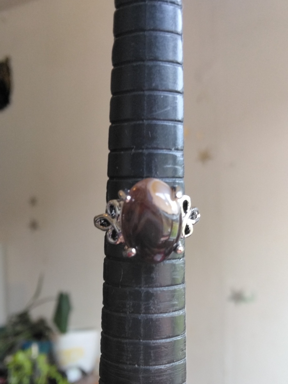 Brown Agate Silver Tone Statement Ring